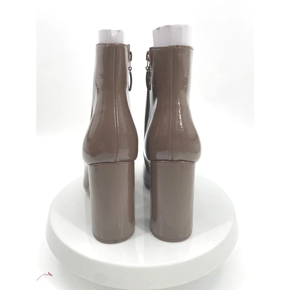 Michael‎ Kors Sterling Ankle Boots Womens 10 Taupe Patent Block Heel Square Toe
